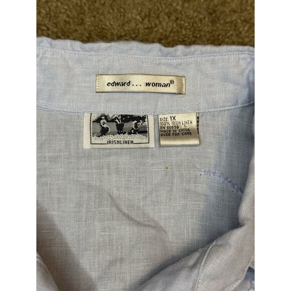 EDWARD Irish Linen Light Blue Button Shirt Top Embroidered 3/4 Sleeve Casual 1X - Picture 3 of 8